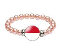 MGDIFYXAA Pulsera Con La Bandera De Mónaco, Hecha A Mano, Con Cuentas Elásticas, Ideal Como Recuerdo De Viaje, Joyería Para Hombres Y Mujeres, Color Rosa Claro, 18 Cm.