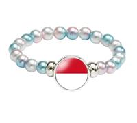 MGDIFYXAA Pulsera Con La Bandera De Mónaco, Hecha A Mano, Con Cuentas Elásticas, Ideal Como Recuerdo De Viaje Patriótico, Joyería Para Hombres Y Mujeres, Color Azul Y Rosa, 18 Cm.