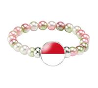 MGDIFYXAA Pulsera Con La Bandera De Mónaco, Hecha A Mano, Con Cuentas Elásticas, Ideal Como Recuerdo De Viaje, Joyería Para Hombres Y Mujeres, Color Rosa Y Verde, 18 Cm.