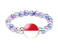 MGDIFYXAA Pulsera Con La Bandera De Mónaco, Hecha A Mano, Con Cuentas Elásticas, Ideal Como Recuerdo De Viaje, Joyería Para Hombres Y Mujeres, Color Morado Y Azul, 18 Cm.