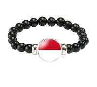 MGDIFYXAA Pulsera Con La Bandera De Mónaco, Hecha A Mano, Con Cuentas Elásticas, Ideal Como Recuerdo De Viaje, Joyería Para Hombres Y Mujeres, Color Negro, 18 Cm.
