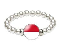 MGDIFYXAA Pulsera Con La Bandera De Mónaco, Hecha A Mano, Con Cuentas Elásticas, Ideal Como Recuerdo De Viaje, Joyería Para Hombres Y Mujeres, Color Blanco, 18 Cm.