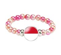 MGDIFYXAA Pulsera Con La Bandera De Mónaco, Hecha A Mano, Con Cuentas Elásticas, Ideal Como Recuerdo De Viaje Patriótico, Joyería Para Hombres Y Mujeres, Color Rosa Y Rojo, 18 Cm.