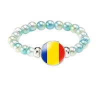 MGDIFYXAA Pulsera Con La Bandera De Rumania, Hecha A Mano, Con Cuentas De Cuerda Elástica, Ideal Como Recuerdo De Viaje Patriótico, Joyería Para Hombres Y Mujeres, Color Verde, 18 Cm.