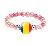 MGDIFYXAA Pulsera Con La Bandera De Rumania, Hecha A Mano, Con Cuentas De Cuerda Elástica, Ideal Como Recuerdo De Viaje Patriótico, Joyería Para Hombres Y Mujeres, Color Rosa Y Rojo, 18 Cm.