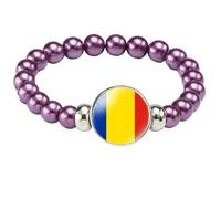 MGDIFYXAA Pulsera Con La Bandera De Rumania, Hecha A Mano, Con Cuentas De Cuerda Elástica, Ideal Como Recuerdo De Viaje Patriótico, Joyería Para Hombres Y Mujeres, Color Morado, 18 Cm