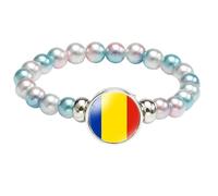 MGDIFYXAA Pulsera Con La Bandera De Rumania, Hecha A Mano, Con Cuentas De Cuerda Elástica, Ideal Como Recuerdo De Viaje Patriótico, Joyería Para Hombres Y Mujeres, Color Azul Y Rosa, 18 Cm.