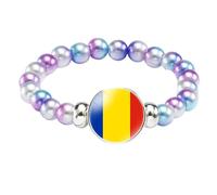 MGDIFYXAA Pulsera Con La Bandera De Rumania, Hecha A Mano, Con Cuentas De Cuerda Elástica, Ideal Como Recuerdo De Viaje Patriótico, Joyería Para Hombres Y Mujeres, Color Morado Y Azul, 18 Cm.