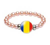 MGDIFYXAA Pulsera Con La Bandera De Rumania, Hecha A Mano, Con Cuentas De Cuerda Elástica, Ideal Como Recuerdo De Viaje Patriótico, Joyería Para Hombres Y Mujeres, Color Rosa Claro, 18 Cm.