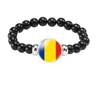 MGDIFYXAA Pulsera Con La Bandera De Rumania, Hecha A Mano, Con Cuentas De Cuerda Elástica, Ideal Como Recuerdo De Viaje Patriótico, Joyería Para Hombres Y Mujeres, Color Negro, 18 Cm