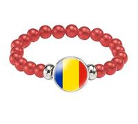 MGDIFYXAA Pulsera Con La Bandera De Rumania, Hecha A Mano, Con Cuentas De Cuerda Elástica, Ideal Como Recuerdo De Viaje Patriótico, Joyería Para Hombres Y Mujeres, Color Rojo, 18 Cm