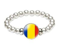 MGDIFYXAA Pulsera Con La Bandera De Rumania, Hecha A Mano, Con Cuentas De Cuerda Elástica, Ideal Como Recuerdo De Viaje Patriótico, Joyería Para Hombres Y Mujeres, Color Blanco, 18 Cm