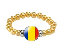 MGDIFYXAA Pulsera Con La Bandera De Rumania, Hecha A Mano, Con Cuentas De Cuerda Elástica, Ideal Como Recuerdo De Viaje Patriótico, Joyería Para Hombres Y Mujeres, Color Amarillo, 18 Cm
