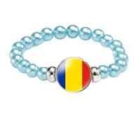 MGDIFYXAA Pulsera Con La Bandera De Rumania, Hecha A Mano, Con Cuentas De Cuerda Elástica, Ideal Como Recuerdo De Viaje Patriótico, Joyería Para Hombres Y Mujeres, Color Azul, 18 Cm.