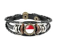 MGDIFYXAA Pulsera De Cuero Multicapa Con La Bandera De Mónaco, Ajustable, Hecha A Mano, Accesorios De Joyería Para Hombres Y Mujeres, Color Negro, 1,18 Mm