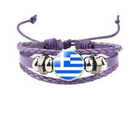 MGDIFYXAA Pulsera Trenzada Con La Bandera De Grecia Para Hombre Y Mujer, De Cuero Multicapa Morado, Ajustable, Joyería Punk, 18 Mm.