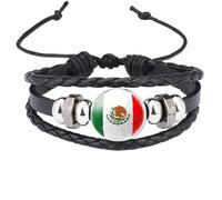 MGDIFYXAA Pulsera Trenzada Con La Bandera De México, Ajustable, Hecha A Mano, De Cuero Tejido Con Gemas, Accesorios De Joyería Patriótica Novedosos Para Hombres Y Mujeres, Color Negro, 18 Mm