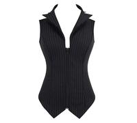 MGDIFYXAA Top Corsé Mujer de Verano Blazer Moldeador de Rayas Blancas y Negras Estilo Vintage Blusa sin Mangas Entallada Negro XL