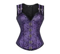 MGDIFYXAA Top Corsé Overbust para Mujer Morado Estilo Steampunk Bustier Chaleco con Tirantes Gótico Corselet Vintage Disfraz Cosplay PÚRPURA XL