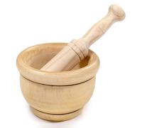 MGE - Juego de Mortero y Mazo - Mortero de Madera - Mortero de Cocina - Mortero de Cocina para Triturar Especias - Molinillo Manual de Ajo, Hierbas - Triturador de Especias - Madera - 14 cm