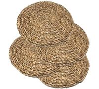 MGE - Pack 4 Salvamanteles de Mimbre 30 cm - Bajoplatos Redondos para Mesa - Manteles Individuales Decorativos de Fibra Natural