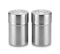 MGE - Set de Salero y Pimentero de Acero Inoxidable - Sazonadores para Sal y Pimienta - Botes para Especias con Tapa Perforada - Diseño Moderno - Reutilizables para Cocina y Mesa