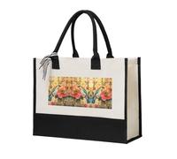 MGGAklp Bolsa de regalo reutilizable de lona con estampado de flores y pájaros para bodas, cumpleaños, vacaciones