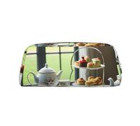 MGGAklp Estuche para lápices con estampado de té de la tarde, espacioso y elegante, con cremallera, para regalo escolar y oficina, Silver, Talla única, Organizador de bolsas