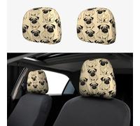 MGGAklp Fundas protectoras para reposacabezas de asiento de coche con estampado de perro carlino, transpirables, elásticas, ajuste universal para la mayoría de vehículos