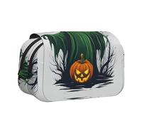 MGGAklp Green Ghost Horror Halloween Pumpkin Print Double Clamshell Pen Case with Double Zipper Portable for School Office Supplies