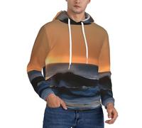 MGGAklp Last Sun Rays Of Over The Sea Waves - Sudadera con capucha para hombre, manga larga, forro polar fino, acogedora, deportiva, casual, Negro, 3XL
