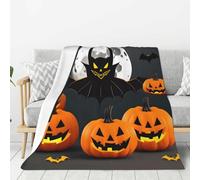 MGGAklp Manta de microforro polar ultrasuave con estampado de calabaza y luna, murciélago, para Halloween, para cama, sofá, viajes, camping