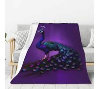MGGAklp Manta de microforro polar ultrasuave con estampado de pavo real morado y manta cálida para cama, sofá, viajes, camping