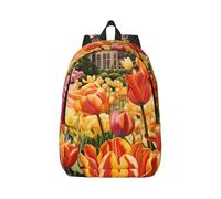 MGGAklp Mochila de lona con estampado de tulipanes y jardín, resistente al agua, para viajes, uso diario, Negro, S