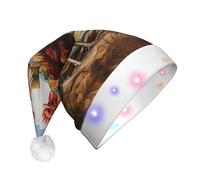 MGGAklp Sombrero de Navidad LED con estampado de gallo en madera en tierras agrícolas, sombrero festivo para adultos, tocado de fiesta para celebración de Navidad