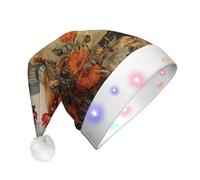 MGGAklp Sombrero de Navidad LED con estampado de gallo en madera en tierras agrícolas, sombrero festivo para adultos, tocado de fiesta para celebración de Navidad