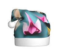 MGGAklp Sombrero de Papá Noel con estampado de grulla de papel de origami, sombrero de Navidad para adultos, Navidad, Año Nuevo, suministros para fiestas festivas