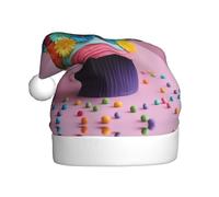 MGGAklp Sombrero de Papá Noel con estampado de pastel de flores de arco iris, sombrero de Navidad para adultos, Navidad, Año Nuevo, suministros de fiesta festiva