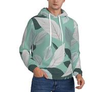MGGAklp Sudadera con capucha para hombre con estampado de hojas de color gris menta y forro polar fino, acogedora, deportiva, casual, Negro, 3XL