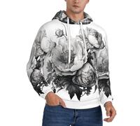 MGGAklp Sudadera con capucha para hombre con estampado floral de grafito, manga larga, forro polar fino, acogedora, deportiva, casual, Negro, XXL