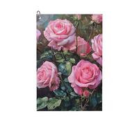 MGGAklp Toalla de golf con estampado de rosas frescas rosadas con clip, absorbente de agua, accesorio de golf de microfibra de secado rápido