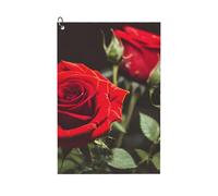 MGGAklp Toalla de golf con estampado de rosas rojas y vino con clip, absorbente de agua, accesorio de golf de microfibra de secado rápido