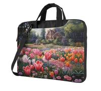 MGGAklp Tulip Garden - Bolsa de hombro para laptop, con cremallera, impermeable, con correa ajustable para el hombro, Black, 13 inch