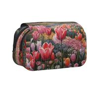 MGGAklp Tulip Garden - Estuche con doble cremallera portátil para suministros escolares y de oficina