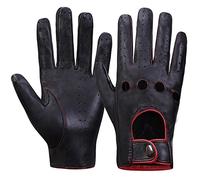 MGGMOKAY Guantes de conducción de cuero con pantalla táctil para hombre sin forro,Negrorojo,M