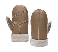 MGGMOKAY Hombres Guantes de Cuero,Invierno Mitten Shearling Guantes de Piel de Oveja Caliente,Camello,S