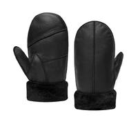 MGGMOKAY Hombres Guantes de Cuero,Invierno Mitten Shearling Guantes de Piel de Oveja Caliente frío,Negro,M