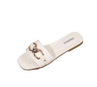 MGGMOKAY The Drop Monika Sandalia plana deslizante de verano Sandalia plana de mujer,blanco,39