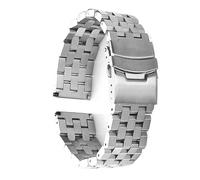 MGHN Pulsera Universal de acero inoxidable, tanque de cinco cuentas, correa de reloj de Metal, serie pulsera cepillada, correa de reloj de liberación rápida(Color:Silver,Size:22mm)