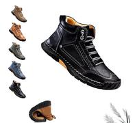 MGHN Sawbehind Men's Comfortable Handmade Leather Boots, Men's Casual Leather Handmade Non-Slip Arch Support Shoes(Negro,44 EU)